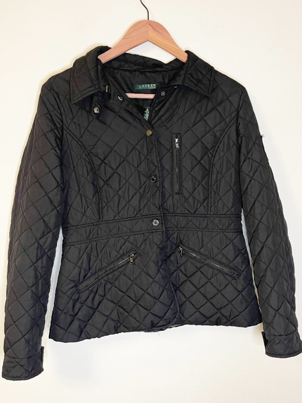 Lauren Ralph Lauren Black Quilted Jacket Women’s M Zip Pockets Equestrian